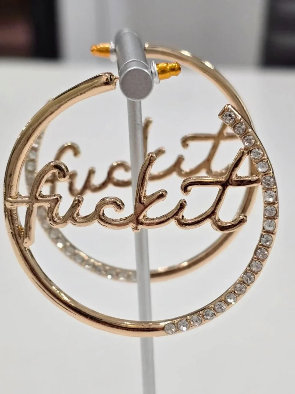 Fashion Nova ✦ Gold “Fu*k It” Hoop Earrings ✦ Rhinestone Script Oversized Bold